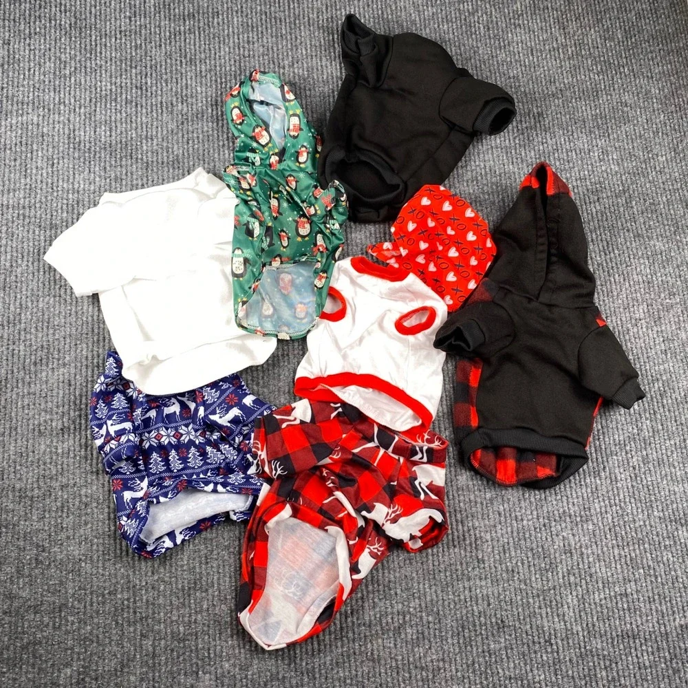 Holiday Pet Apparel Bundle Christmas Valentine Hoodies Tees Small Medium 7pc